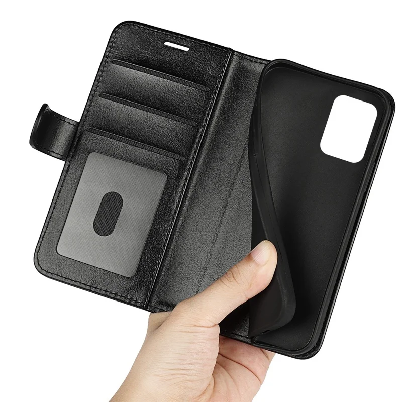 Crazy Horse Texture Phone Case for ZTE Blade A72 5G, PU Leather Foldable Stand Anti-scratch Phone Flip Wallet Cover - Black