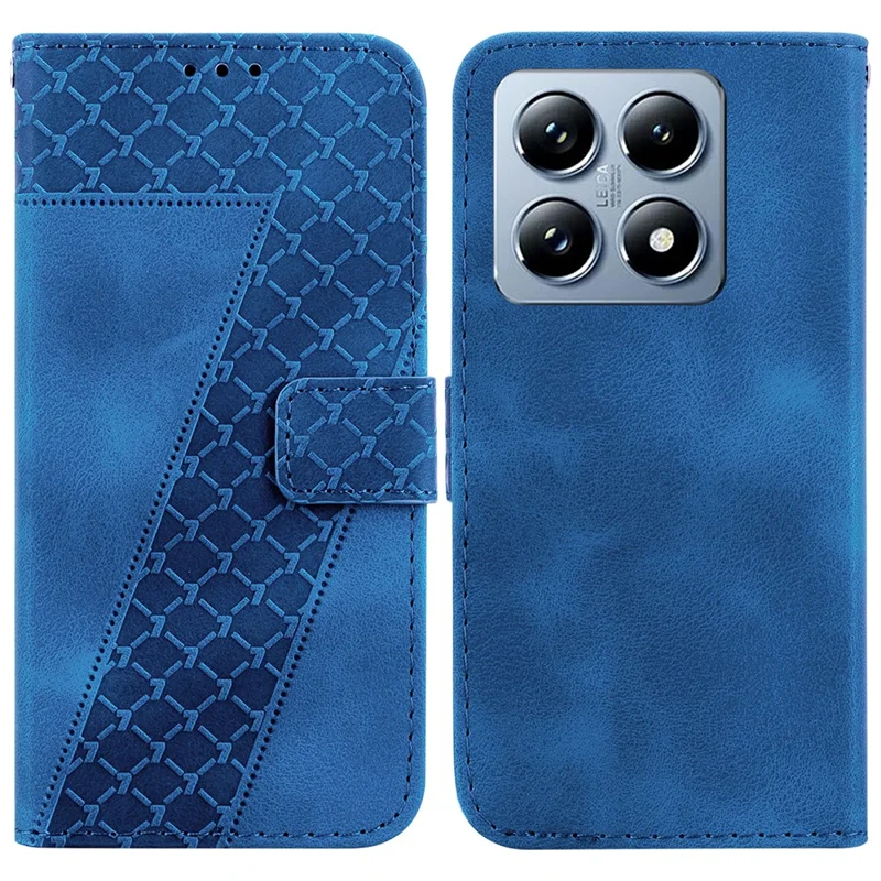 For Xiaomi 14T Pro Stand Case 7-Shaped Pattern Imprint Leather Phone Cover - Dark Blue