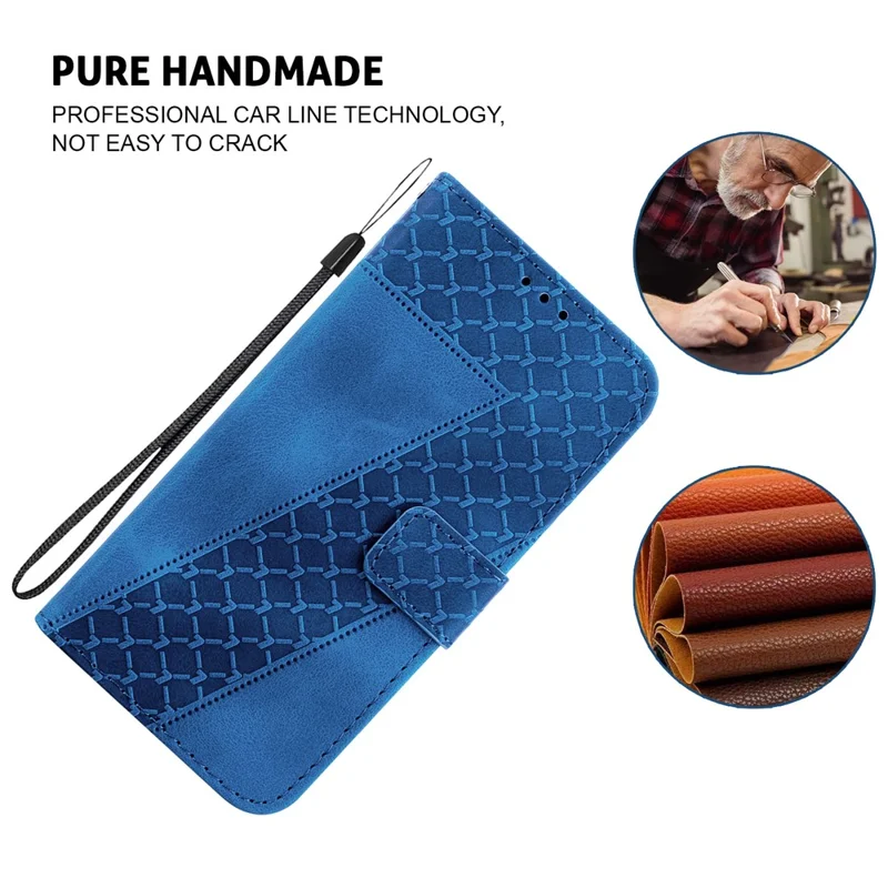 For Xiaomi 14T Pro Stand Case 7-Shaped Pattern Imprint Leather Phone Cover - Dark Blue