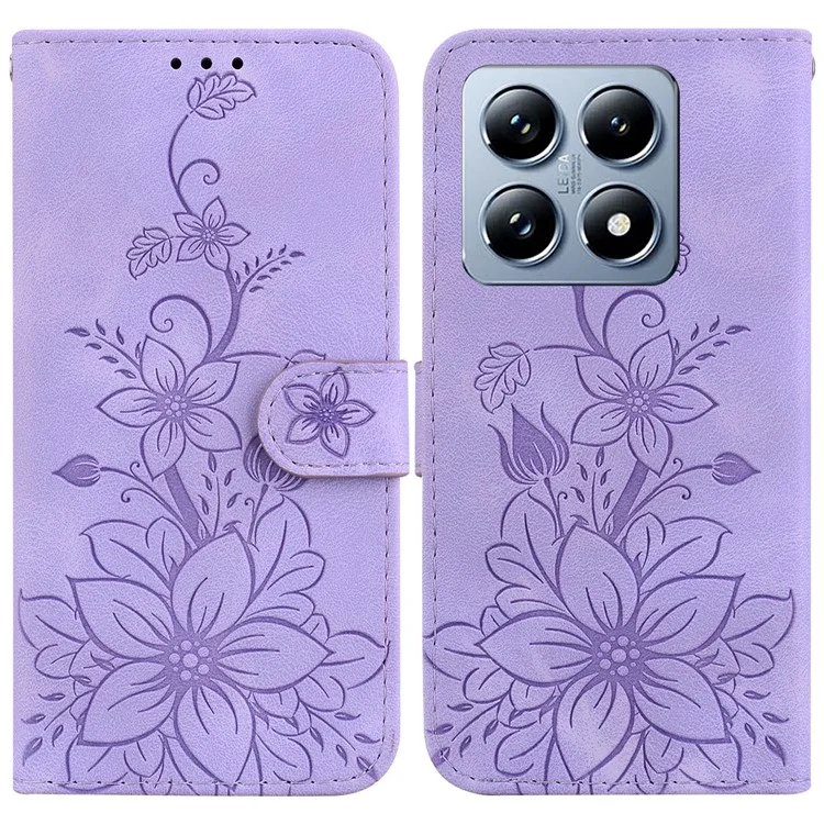 Funda para Xiaomi 14T Lily Flower Imprint Leather Phone Cover con Soporte - Púrpura