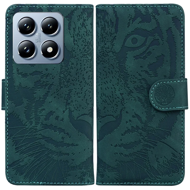 For Xiaomi 14T Case Tiger Imprint Leather Wallet Phone Cover - Green