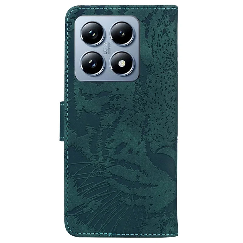 For Xiaomi 14T Case Tiger Imprint Leather Wallet Phone Cover - Green