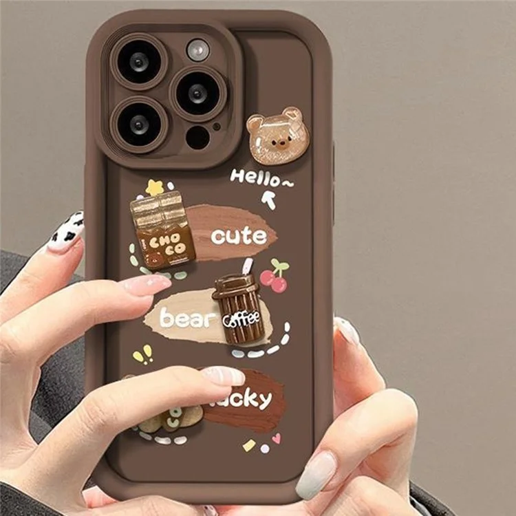For iPhone 16 Pro Max Case 3D Coffee Bear Pattern TPU Protective Phone Cover - Brown