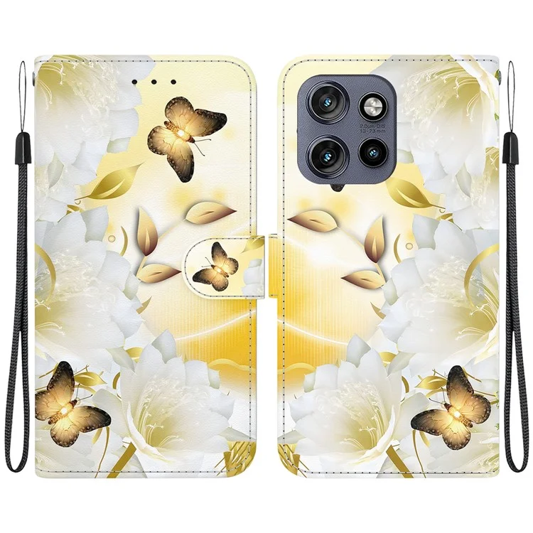Per Motorola Edge 50 Neo 5G / Moto S50 5G Wallet Telefono Custodia Anti-drop Flip Flip Cover Stampa - Fiore di Farfalla Dorato