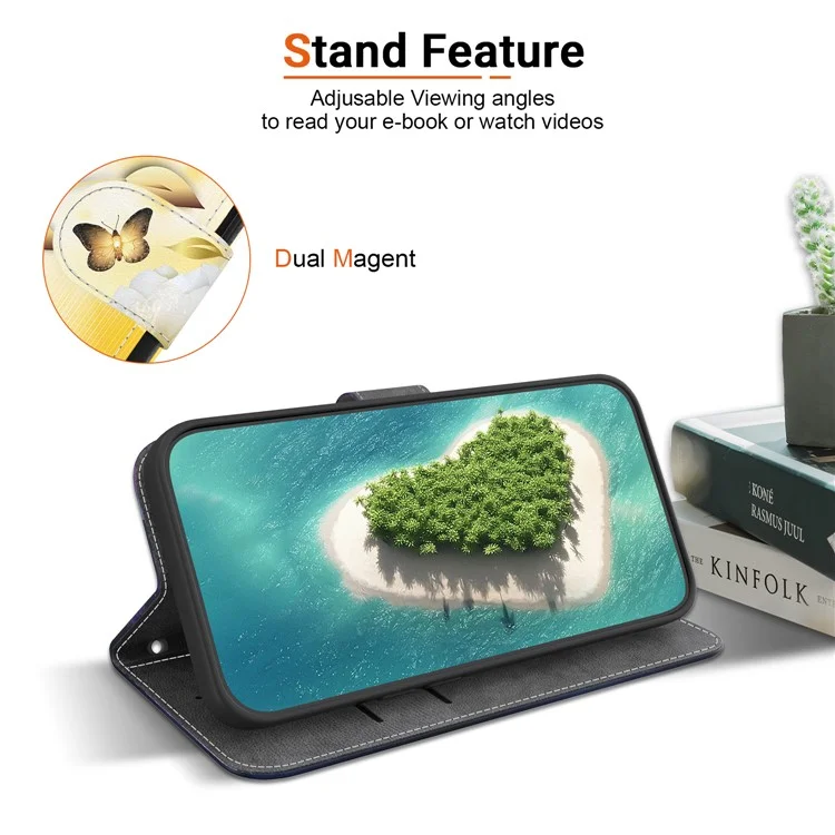 Per Motorola Edge 50 Neo 5G / Moto S50 5G Wallet Telefono Custodia Anti-drop Flip Flip Cover Stampa - Fiore di Farfalla Dorato