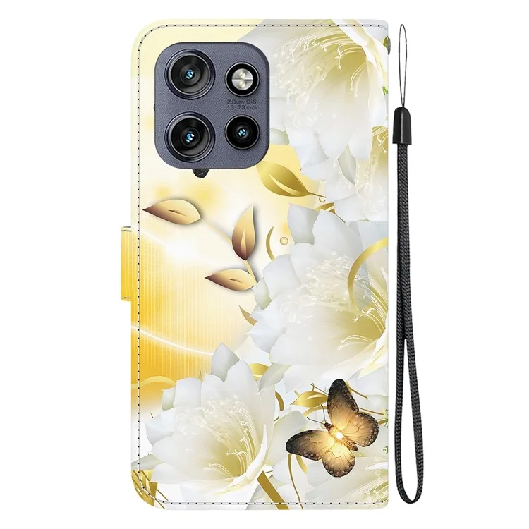 Per Motorola Edge 50 Neo 5G / Moto S50 5G Wallet Telefono Custodia Anti-drop Flip Flip Cover Stampa - Fiore di Farfalla Dorato