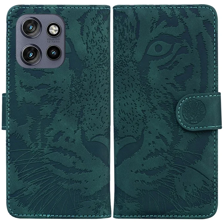 Pour Motorola Edge 50 Neo 5G / Moto S50 5G Étui Tiger Imprimer en Cuir Portefeuille Couverture de Téléphone - Vert