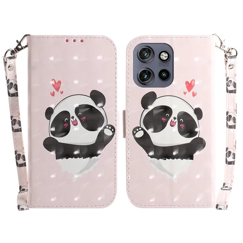 For Motorola Edge 50 Neo 5G / Moto S50 5G / Thinkphone 25 5G Case Pattern Printing Leather Wallet Phone Cover with Wrist Strap - Love Heart Panda