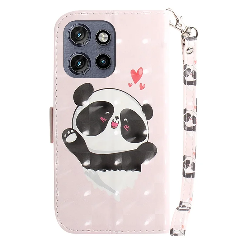 For Motorola Edge 50 Neo 5G / Moto S50 5G / Thinkphone 25 5G Case Pattern Printing Leather Wallet Phone Cover with Wrist Strap - Love Heart Panda