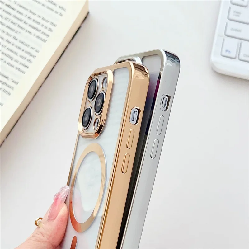 Für iPhone 16 Pro Case kompatibel mit MagSafe Elektroplattierung TPU Handy-Protektor mit langem Trageriemen - Lila