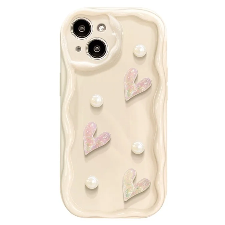 Para Iphone 15 Case 3D Heart Design Soft TPU Tock -improbable - Blanco