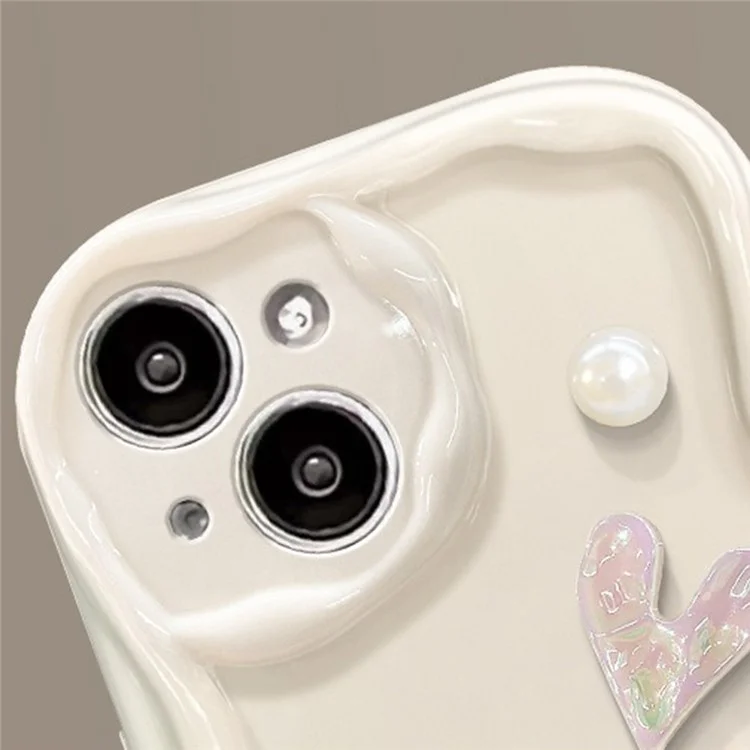 Para Iphone 15 Case 3D Heart Design Soft TPU Tock -improbable - Blanco