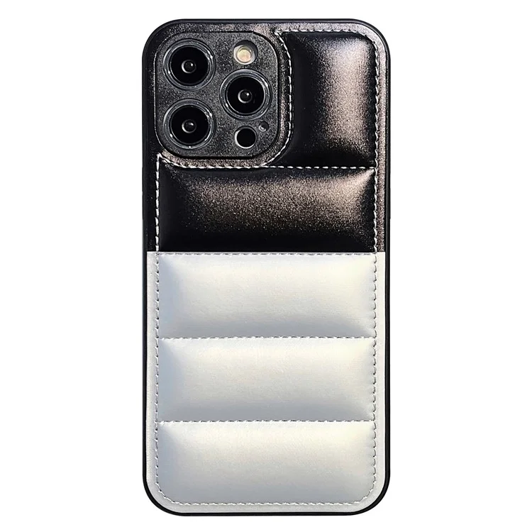 Для Iphone 16 Pro Max Case Case Anti-Scratch Down Jacket pu Leather+TPU Phone Cover - Серебро