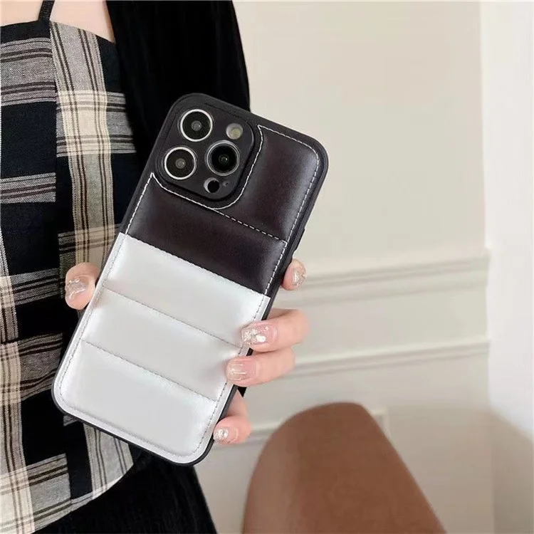 Для Iphone 16 Pro Max Case Case Anti-Scratch Down Jacket pu Leather+TPU Phone Cover - Серебро