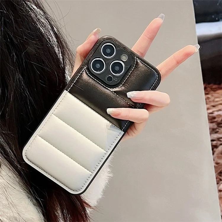 Для Iphone 16 Pro Max Case Case Anti-Scratch Down Jacket pu Leather+TPU Phone Cover - Серебро