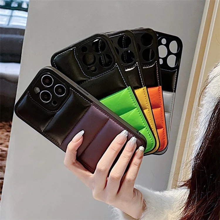 Для Iphone 16 Pro Max Case Case Anti-Scratch Down Jacket pu Leather+TPU Phone Cover - Серебро