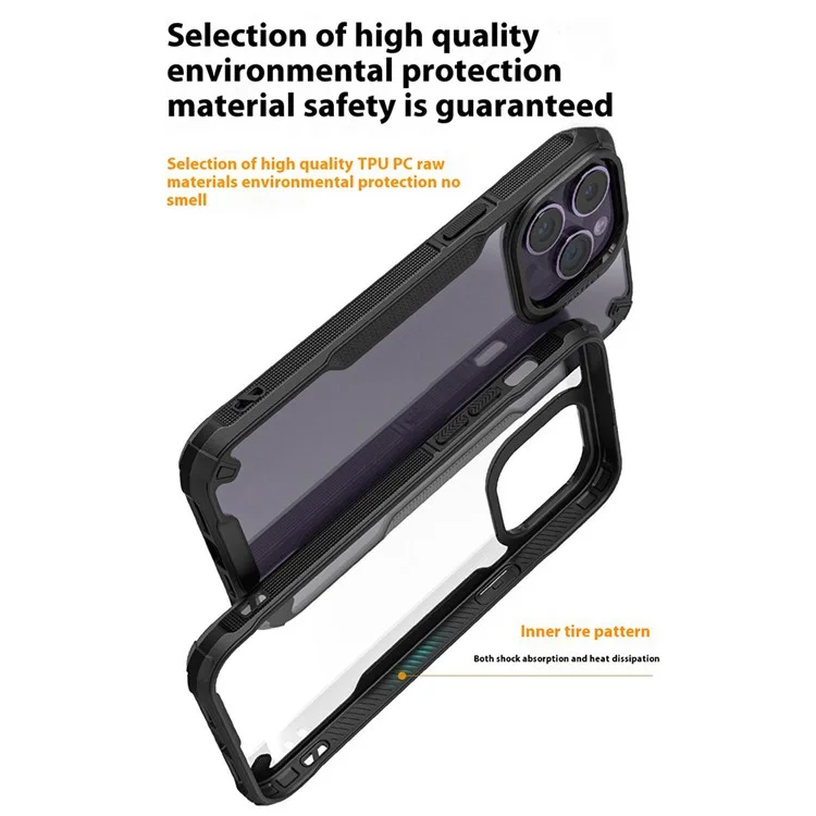 For iPhone 16 Pro Max Case PC+TPU Phone Cover Anti-Drop Phone Case - Black