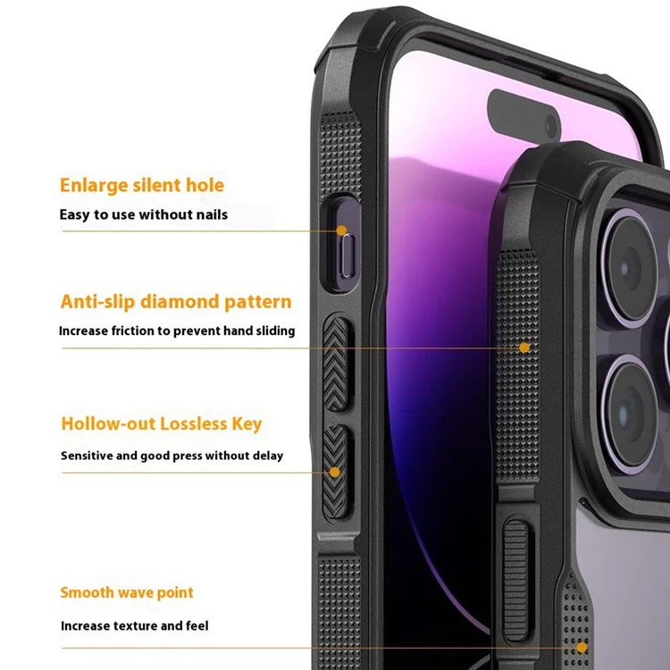 For iPhone 16 Pro Max Case PC+TPU Phone Cover Anti-Drop Phone Case - Black