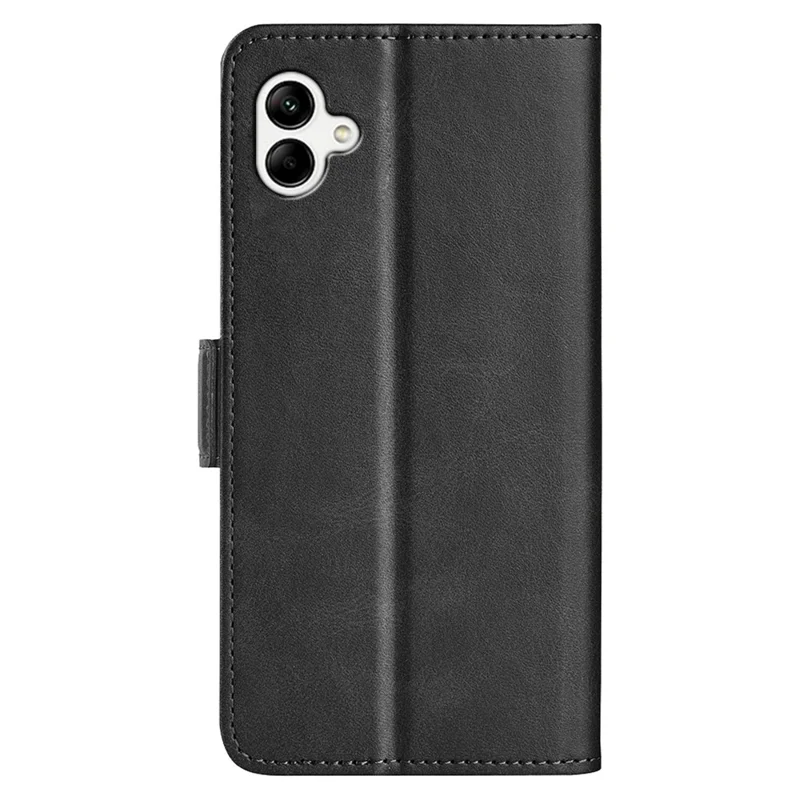 For Samsung Galaxy A04 4G (164.4 x 76.3 x 9.1 mm) Textured PU Leather Phone Case Dual Magnetic Clasp Folio Flip Stand Wallet Cover - Black