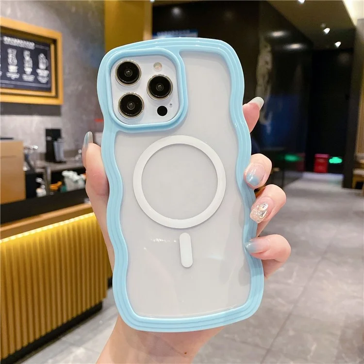 Für Das Iphone 16 Pro Case Kompatibel Mit Magsafe PC + TPU Wavy Edge Protective Cover - Blau