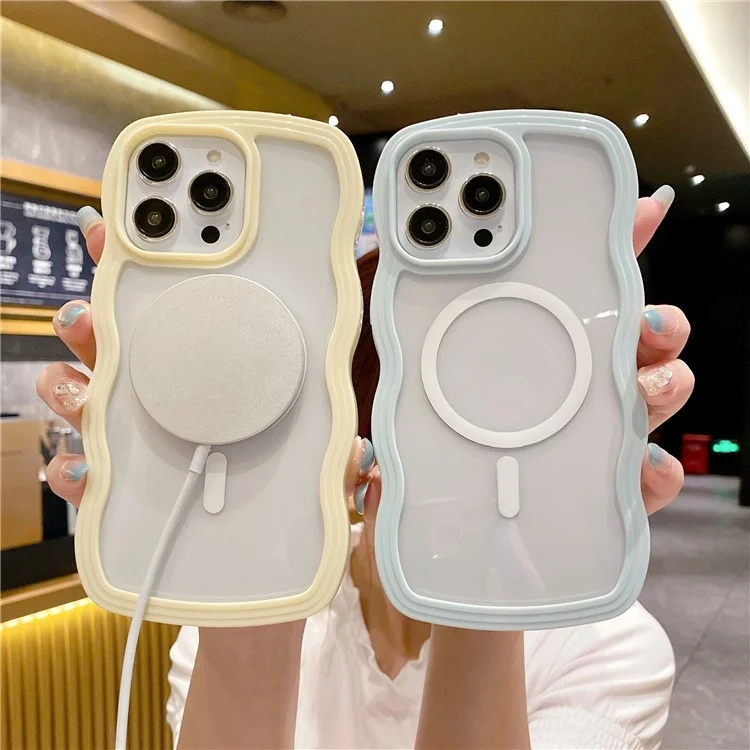 Für Das Iphone 16 Pro Case Kompatibel Mit Magsafe PC + TPU Wavy Edge Protective Cover - Blau
