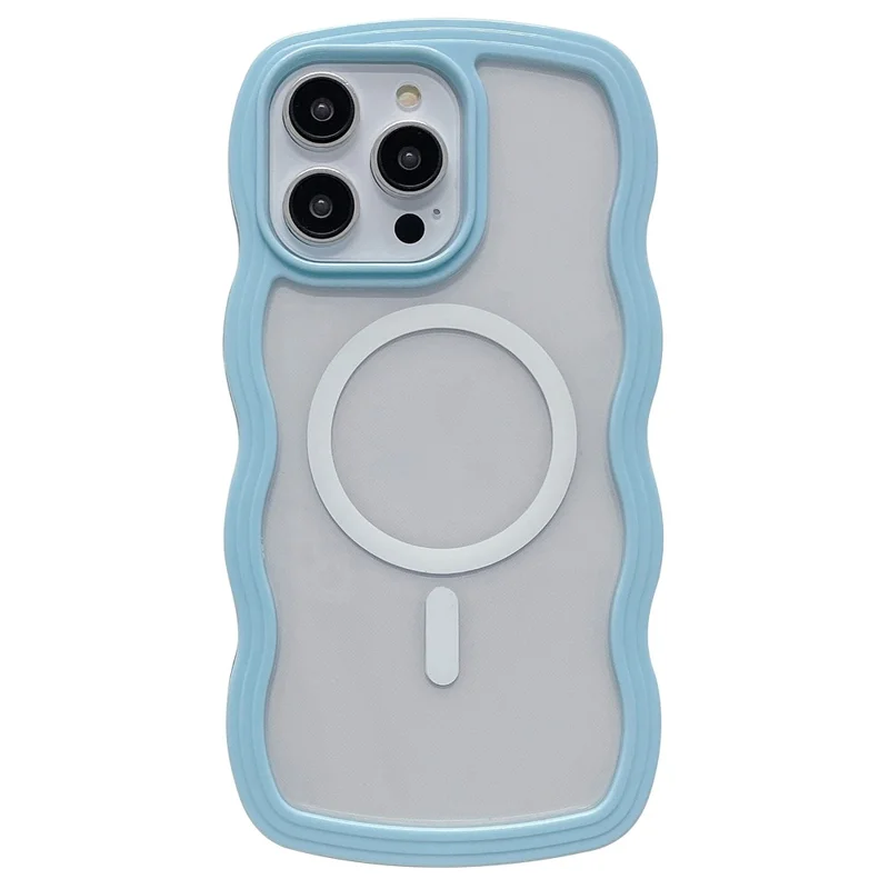 Fodral för iPhone 16 Pro Max, kompatibelt med MagSafe, PC + TPU, vågformad kant, skyddande hölse - Blå