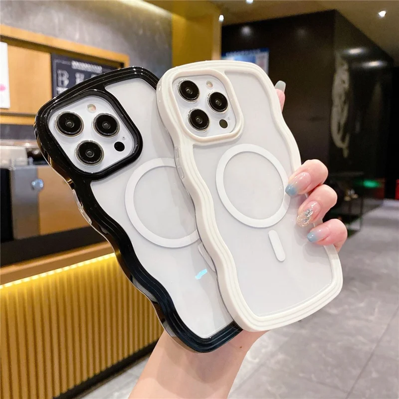 Fodral för iPhone 16 Pro Max, kompatibelt med MagSafe, PC + TPU, vågformad kant, skyddande hölse - Blå