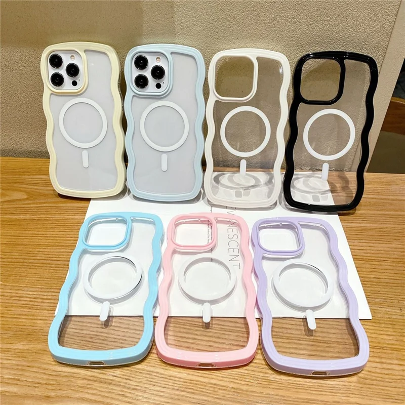 Fodral för iPhone 16 Pro Max, kompatibelt med MagSafe, PC + TPU, vågformad kant, skyddande hölse - Blå