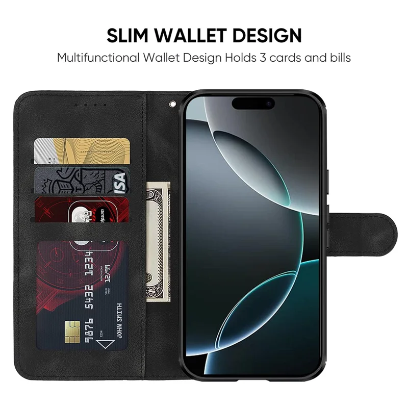 Para Iphone 16 Pro Stand Case Pattern Patrón de Cuero Tapa Del Teléfono - Negro