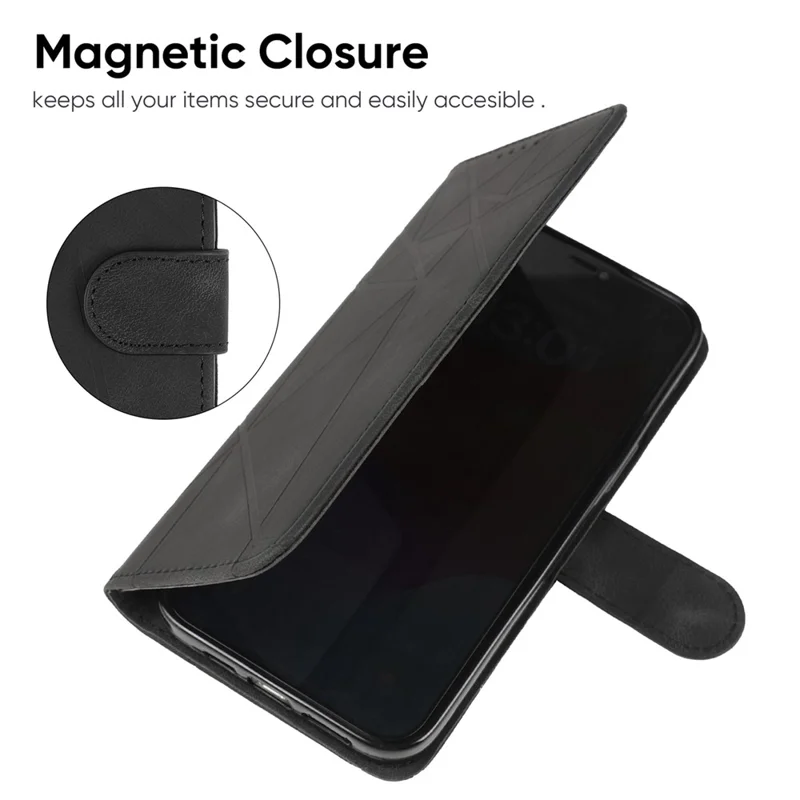 Para Iphone 16 Pro Stand Case Pattern Patrón de Cuero Tapa Del Teléfono - Negro