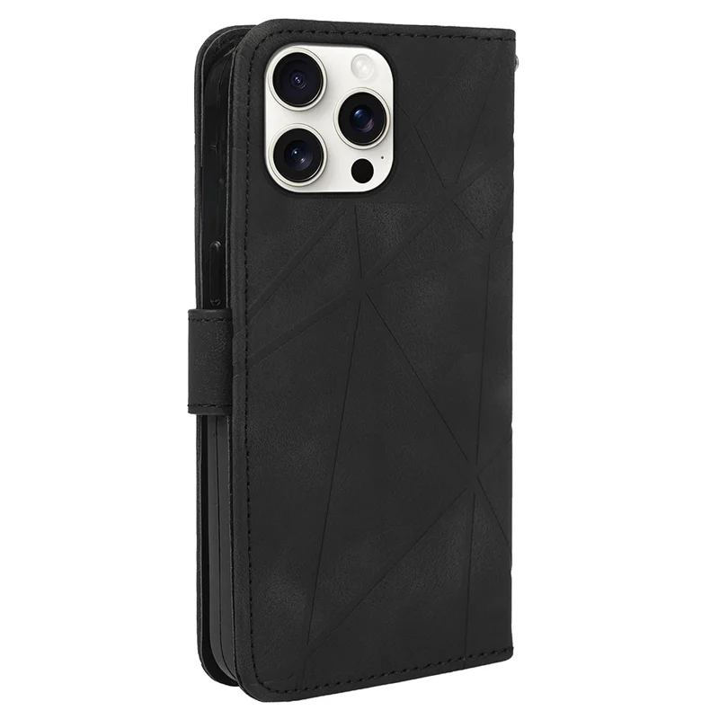 Para Iphone 16 Pro Stand Case Pattern Patrón de Cuero Tapa Del Teléfono - Negro