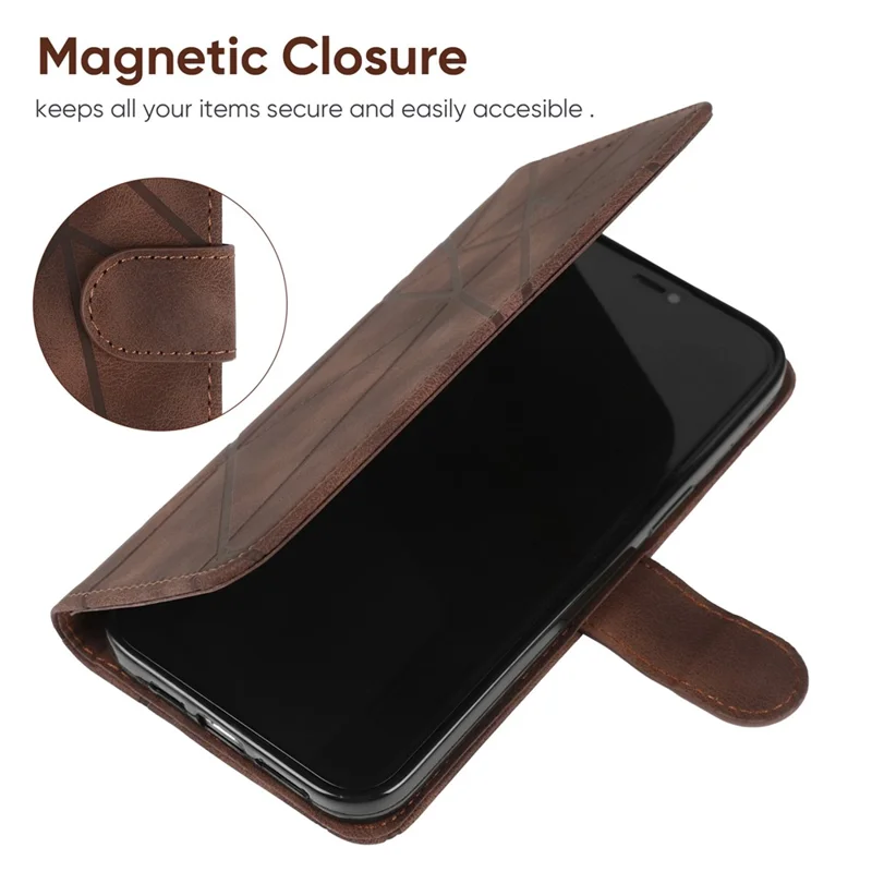 For iPhone 16 Pro Stand Case Line Pattern Leather Phone Cover - Brown