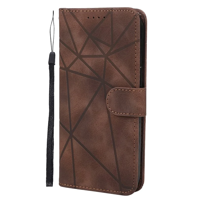 For iPhone 16 Pro Stand Case Line Pattern Leather Phone Cover - Brown