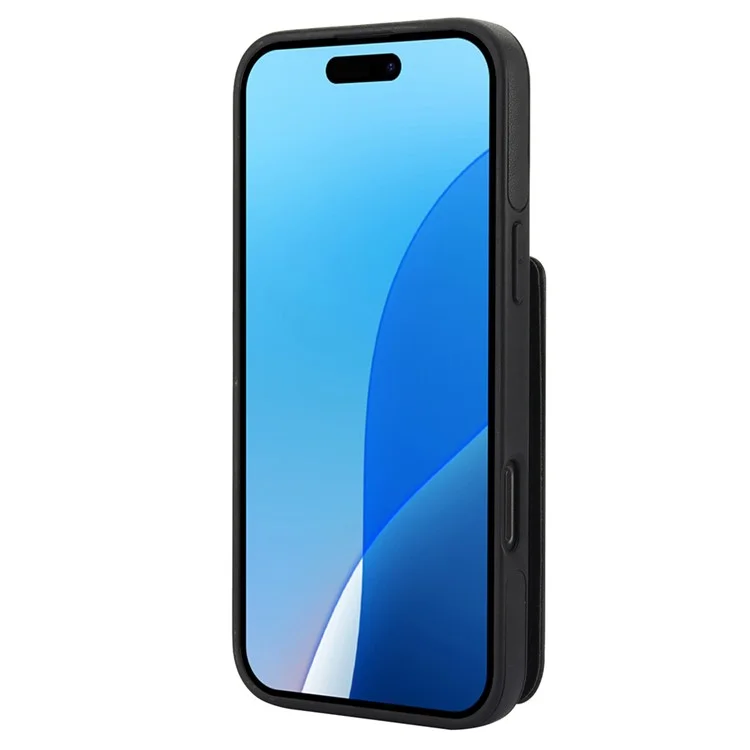 Para Iphone 16 Pro Case Holder Kickstand PU+TPU Tampo Com Alça de Ombro - Preto
