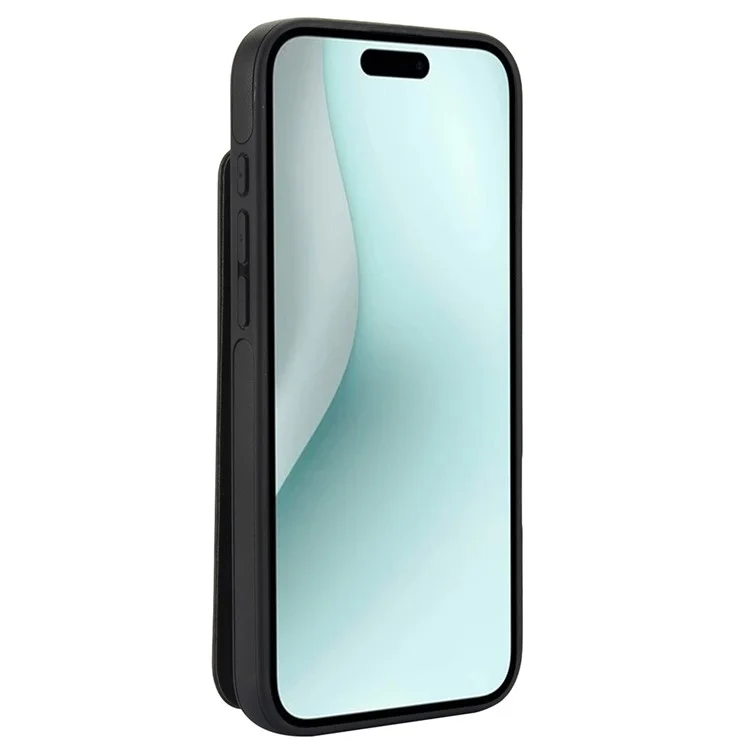 Para o Iphone 16 Plus Casal Holder Kickstand PU+TPU Tampo Com Alça de Ombro - Preto