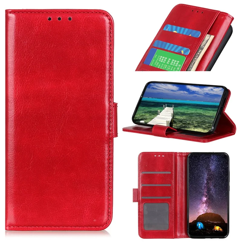 For Xiaomi 14T Pro Case Crazy Horse Texture PU Leather Phone Stand Cover - Red
