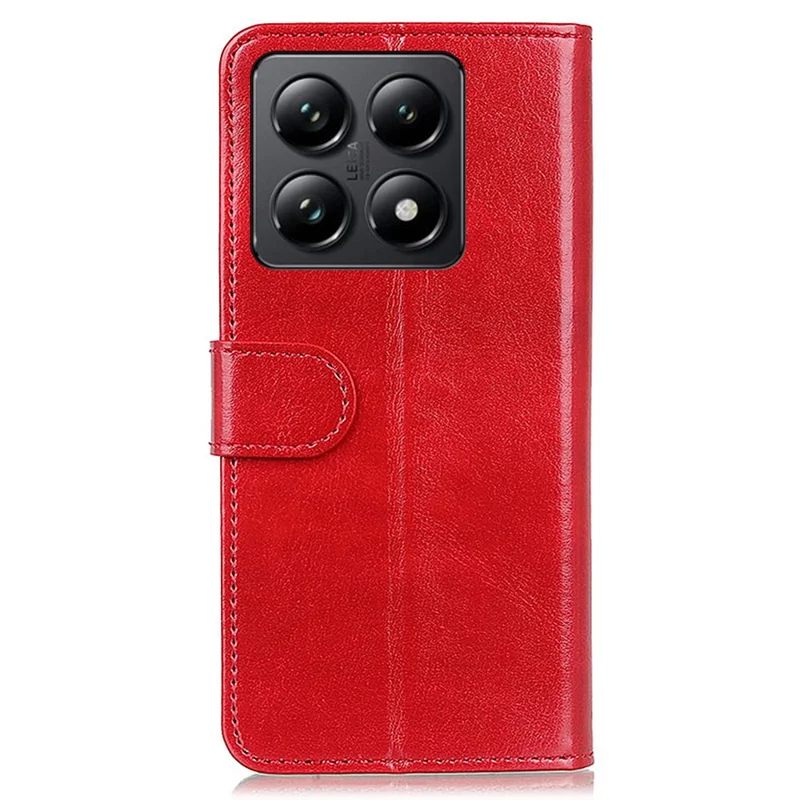 For Xiaomi 14T Pro Case Crazy Horse Texture PU Leather Phone Stand Cover - Red