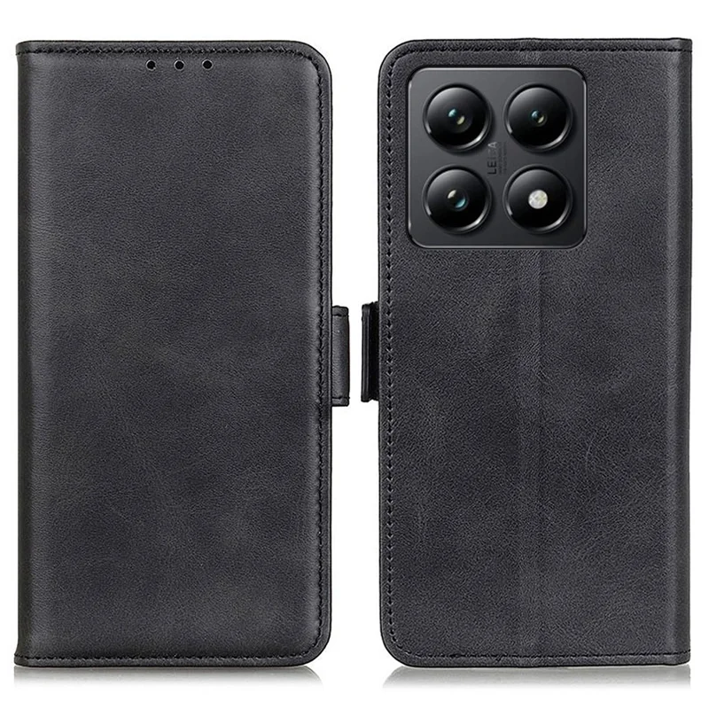For Xiaomi 14T Case Stand Cowhide Texture PU Leather Phone Cover - Black