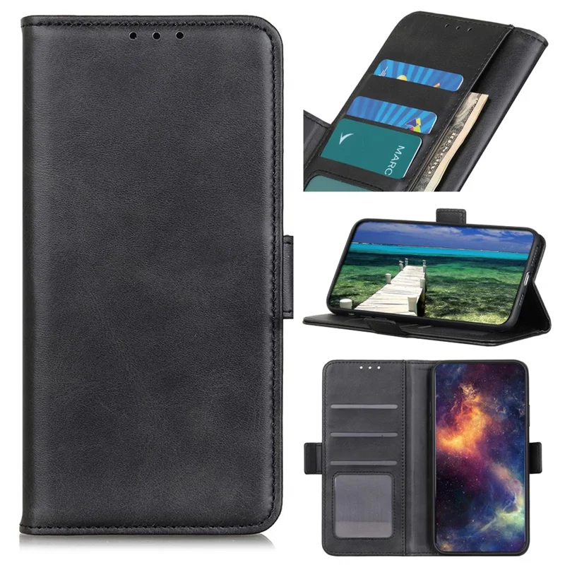 For Xiaomi 14T Case Stand Cowhide Texture PU Leather Phone Cover - Black