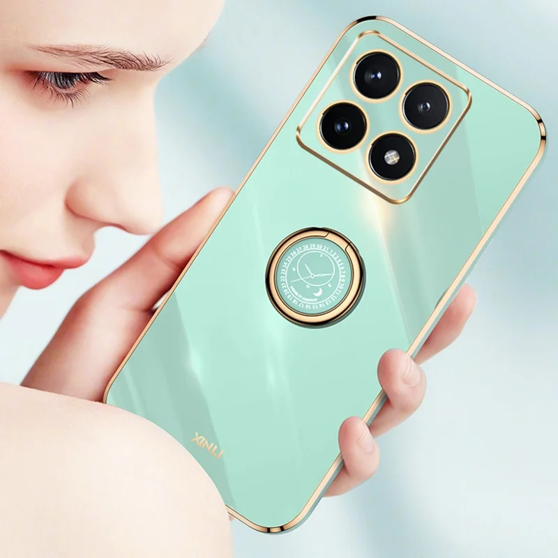 XINLI Per Xiaomi 14T Pro Case Ring Kickstand Elettroplaccatura TPU Cover Telefonica - Ciano