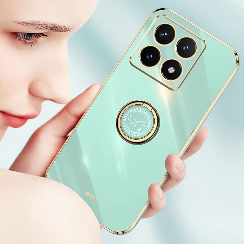 XINLI Pour Xiaomi 14T Étui Anneau Support Électroplaté Coque de Téléphone TPU - Cyan