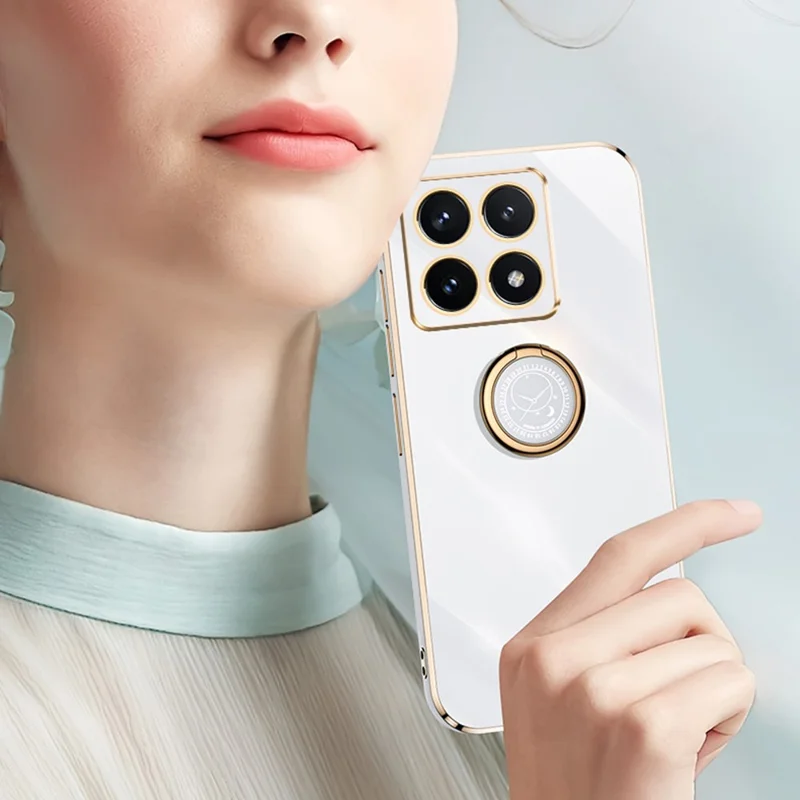 XINLI Pour Xiaomi 14T Étui Anneau Support Électroplaté Coque de Téléphone TPU - Cyan