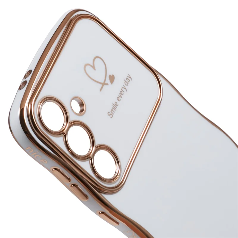 For Samsung Galaxy A25 5G (Global) (161.0 x 76.5 x 8.3mm) Case Love Hearts TPU Phone Cover Curly Wave Frame Large Window - Ivory White