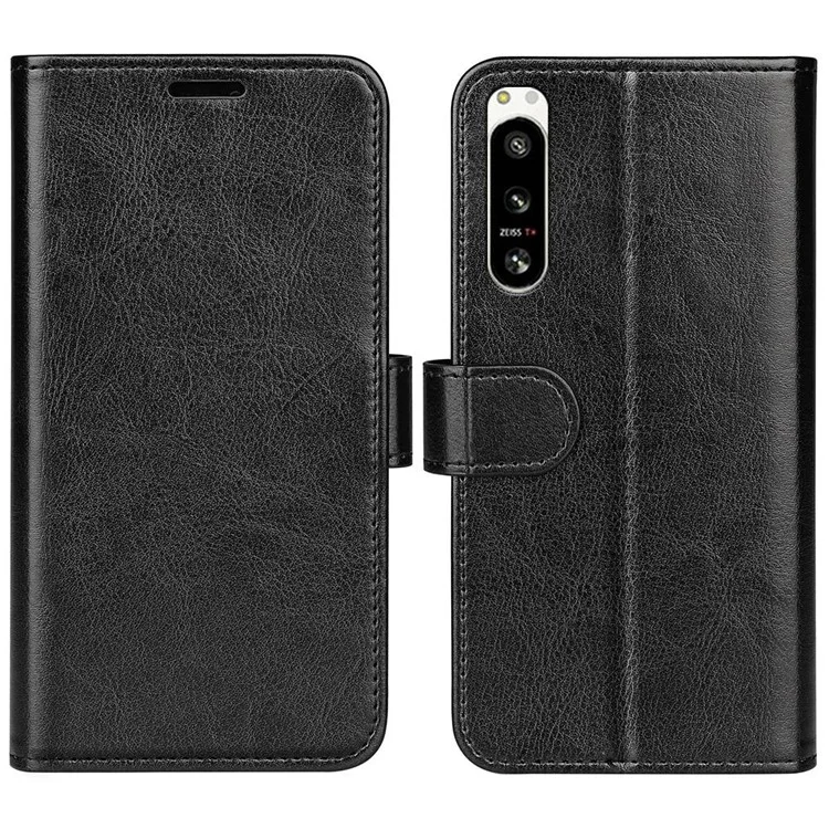 Crazy Horse Texture Anti-drop Wallet Case for Sony Xperia 5 IV 5G, Foldable Stand PU Leather + TPU Folio Flip Phone Cover - Black