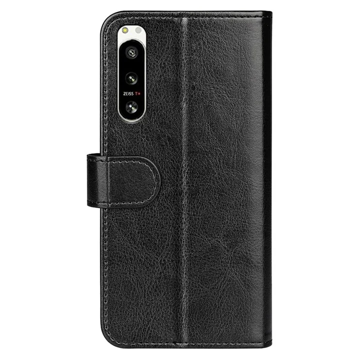 Crazy Horse Texture Anti-drop Wallet Case for Sony Xperia 5 IV 5G, Foldable Stand PU Leather + TPU Folio Flip Phone Cover - Black