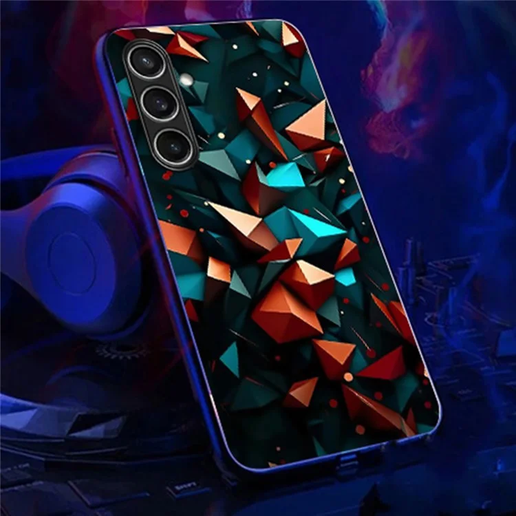 For Samsung Galaxy A25 5G (Global) Case Call Flash Series Pattern Printing Tempered Glass + TPU Combo Phone Case - Colorful Diamond Pattern
