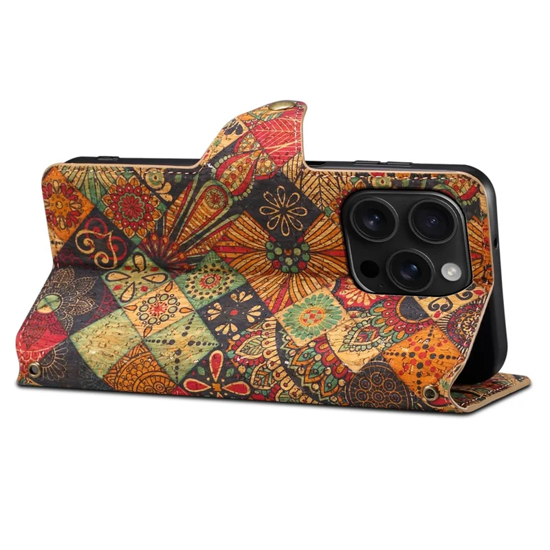 Funda para iPhone 16 Pro Max Estampado de Flores Soporte Piel Sintética Protectora Cubierta del Teléfono - Otoño