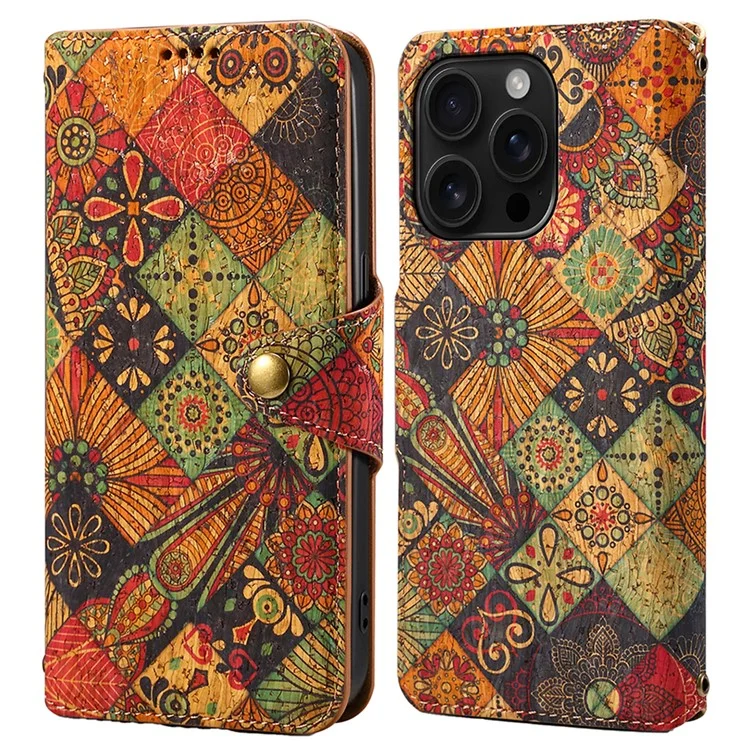 Für iPhone 16 Pro Case Flower Printing Stand PU Leather Protective Phone Cover - Herbst