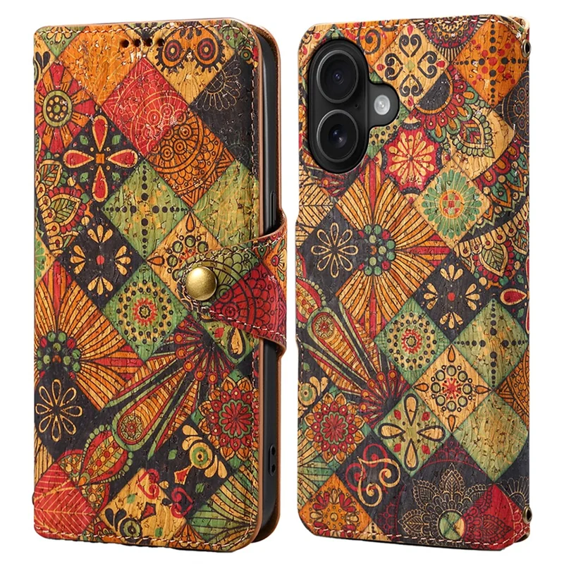 For iPhone 16 Case Flower Printing Stand PU Leather Protective Phone Cover - Autumn
