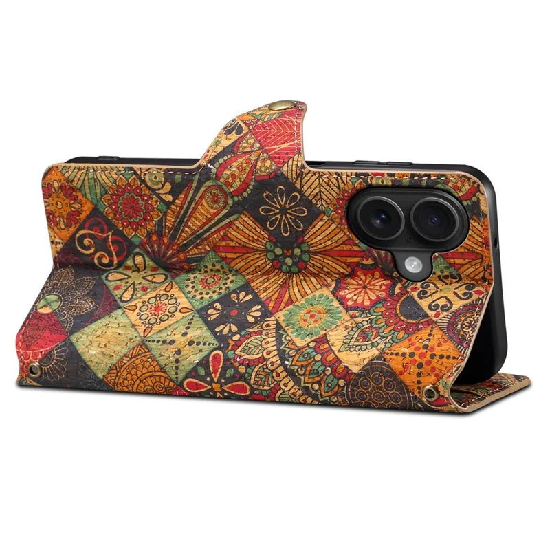 For iPhone 16 Case Flower Printing Stand PU Leather Protective Phone Cover - Autumn